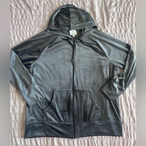 Offline by Aerie Grey Velour Zip-Up Hoodie (XL)